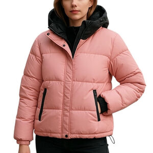 Michael Kors Pink Faux-Fur Hooded Puffer Jacket Front Zip Quilted Coat SIZE XS